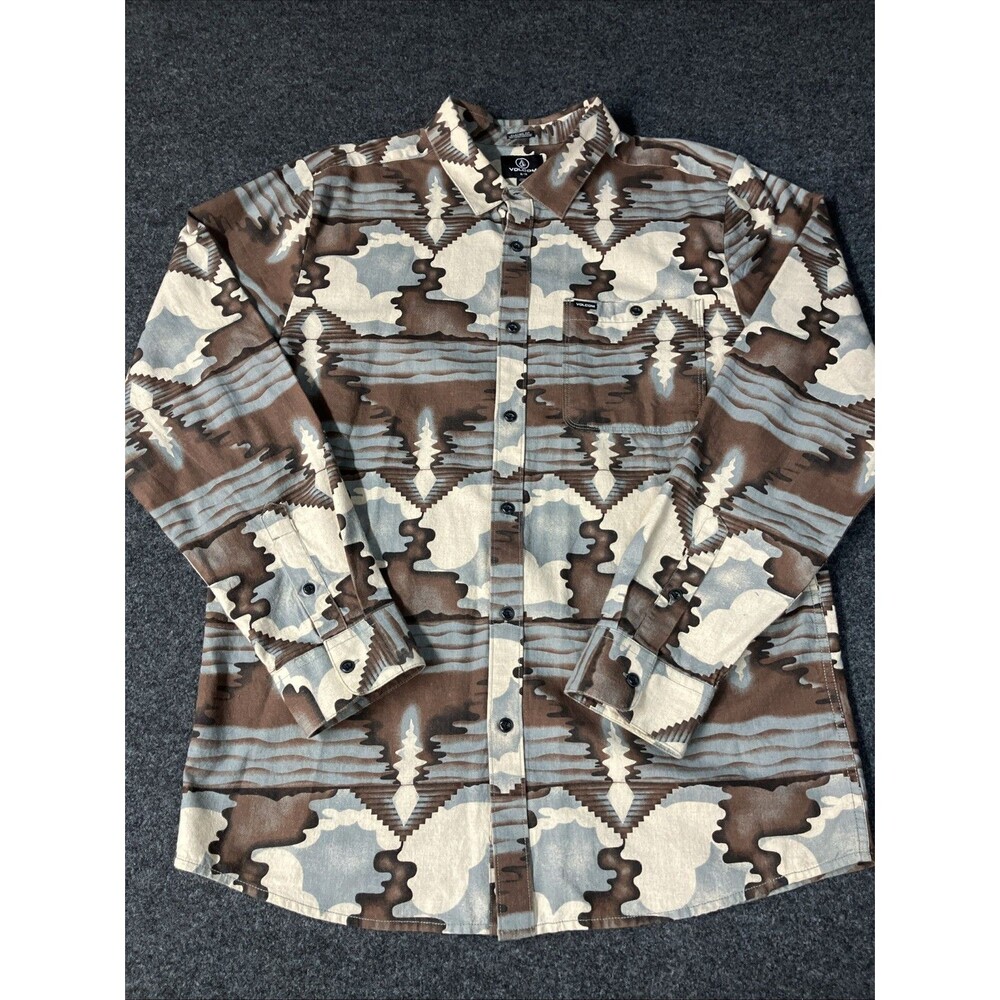 Volcom Liberate Flannel Shirt Mens XL White Flash Southwestern Geometric Modern